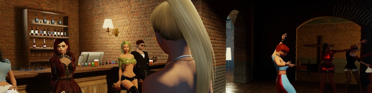 Avatars at the bar in 3DXChat, one of the most prominent multiplayer adult games