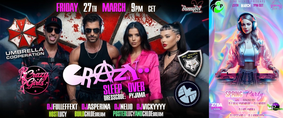 two examples of event posters with timing and names of DJs