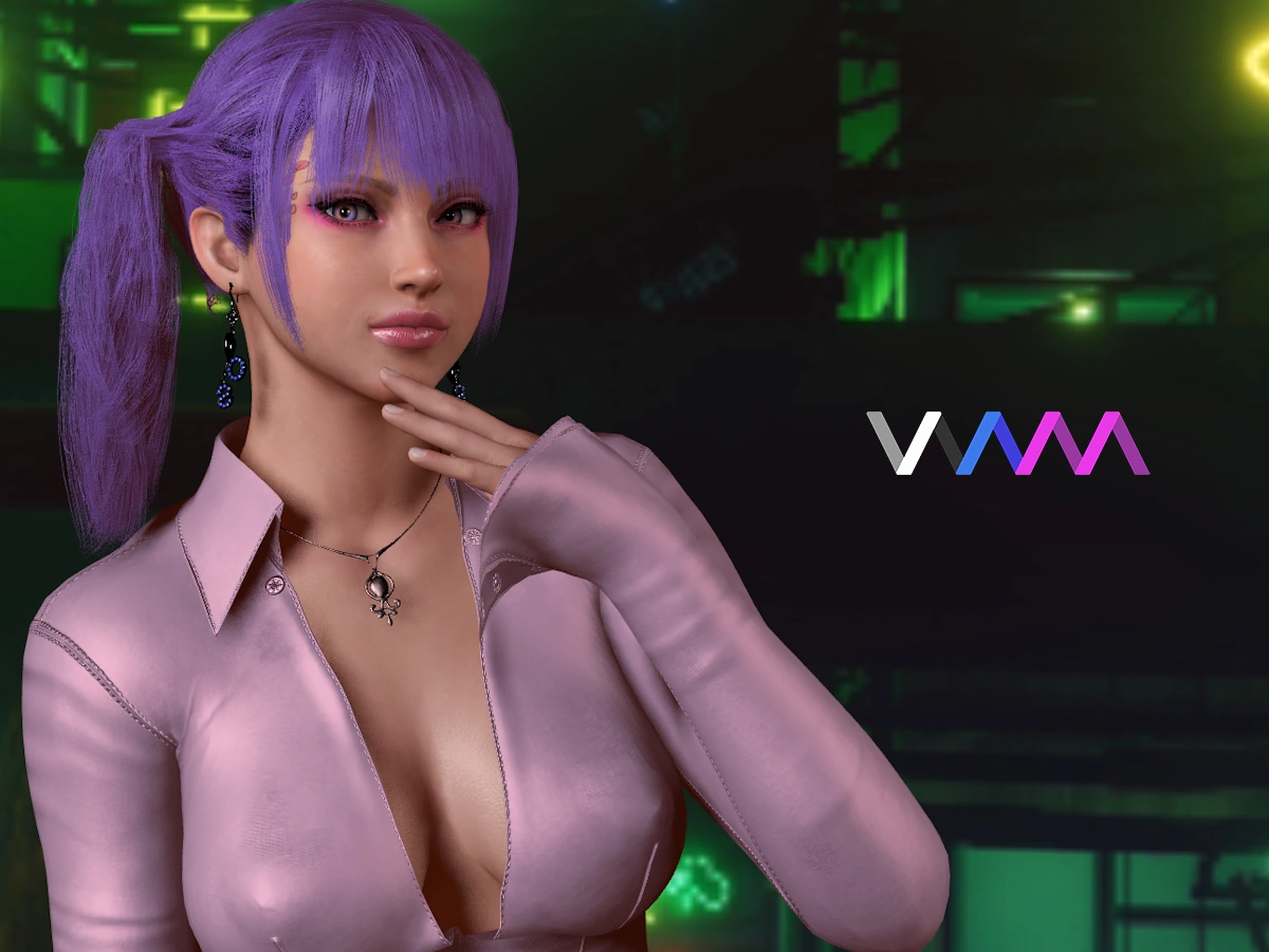 a purple-haired virt-a-mate avatar